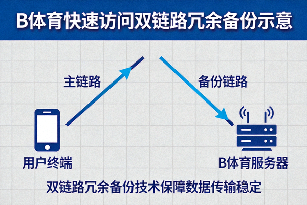 B体育快速访问双链路冗余备份示意 - 两条并行的数据传输线路图形化展示