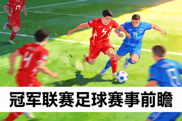 冠军联赛足球赛事前瞻配图 - 红色闪电与蓝色风暴在绿茵场上激烈争抢球权
