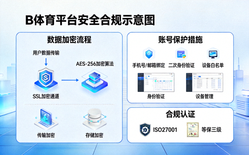B体育平台安全合规示意图，展示数据加密与账号保护的可视化界面